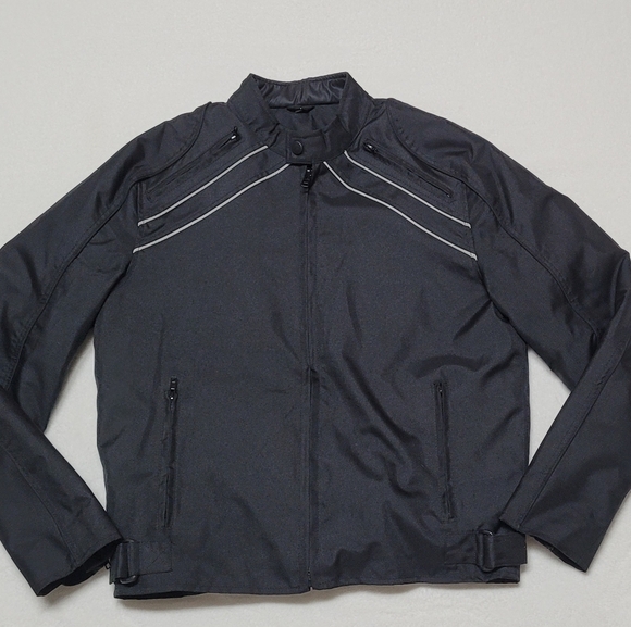 90s Vintage Zony Black Textile Full-zip Insulated Lining Motorcycle Jacket L - Picture 1 of 16